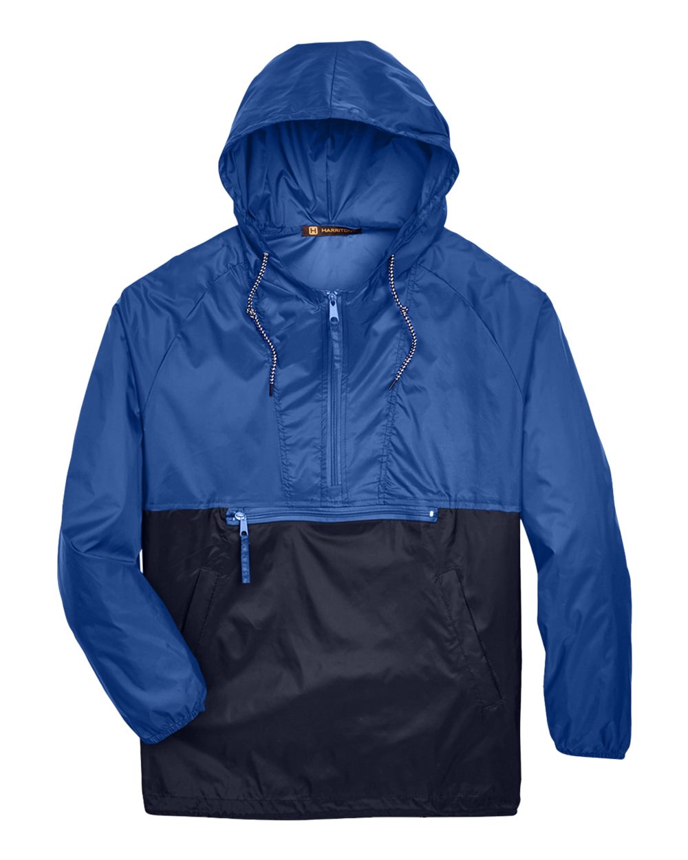 Front View of Royal/ Navy Unisex Packable Hooded Nylon Jacket - M750