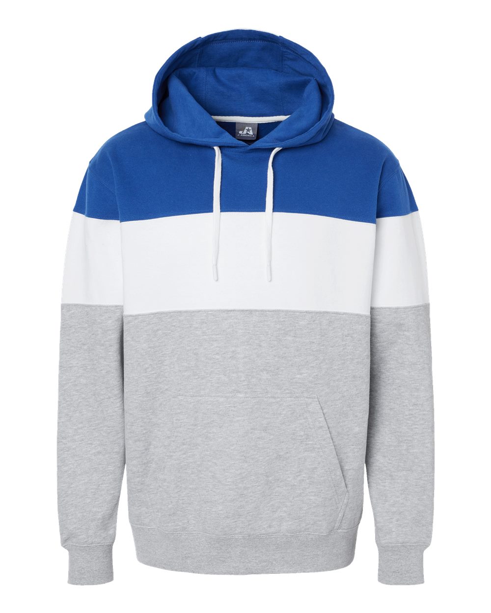 Front View of Royal/ Oxford Varsity Fleece Colorblocked Hooded Sweatshirt - 8644