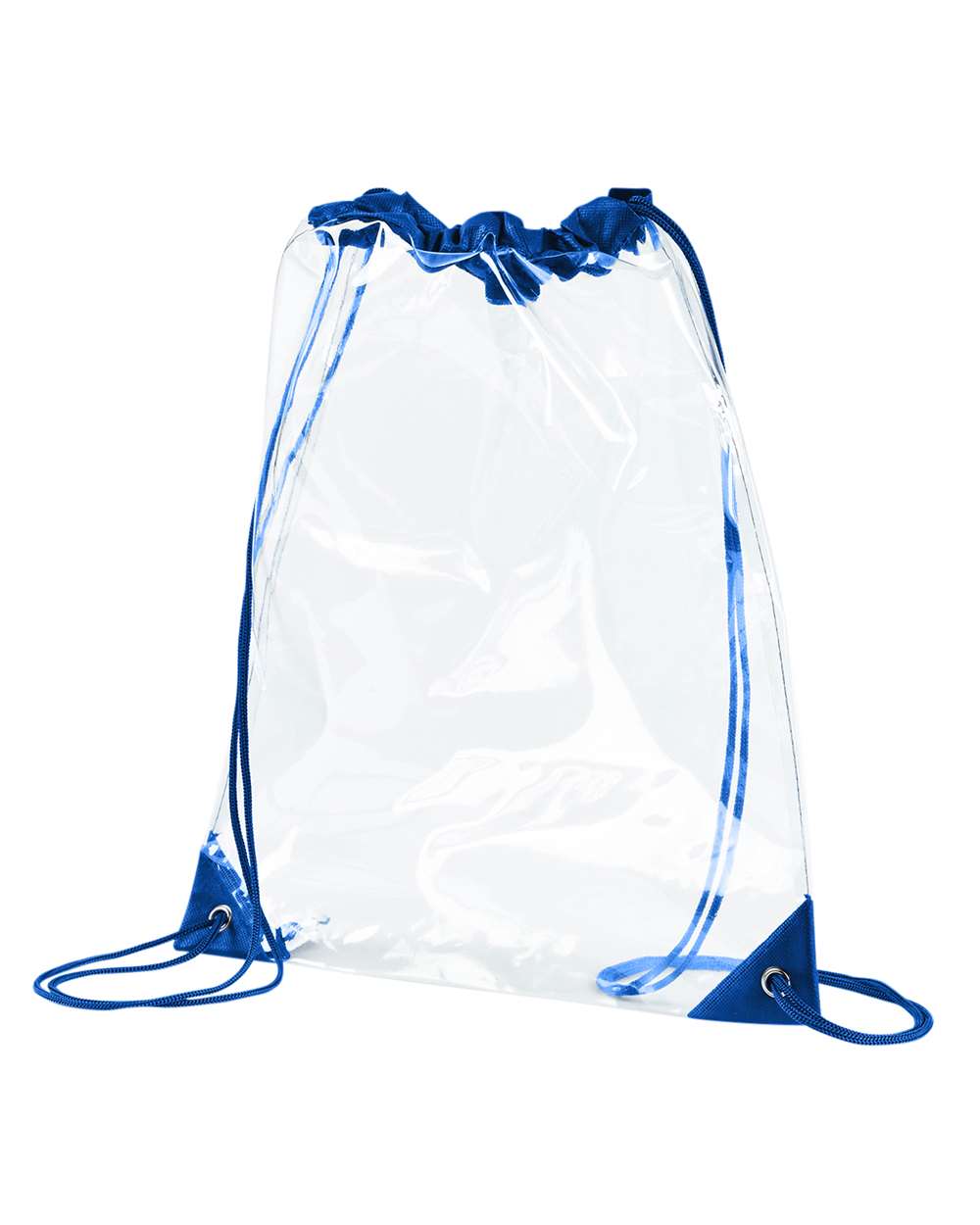 Front View of Royal PVC Clear Drawstring Bag - BE253