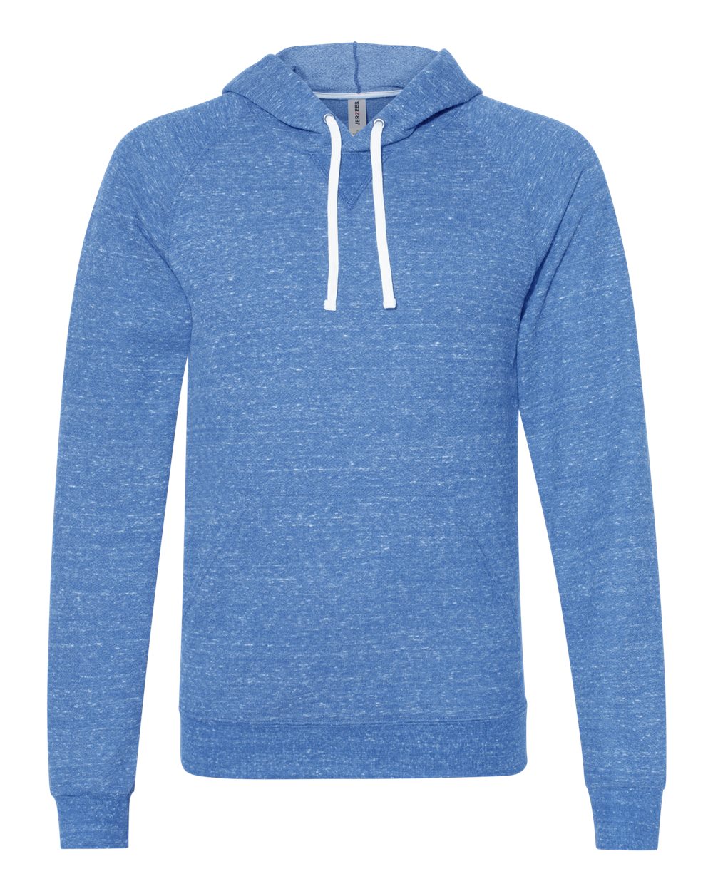 Front View of Royal Snow Heather French Terry Raglan Hooded Sweatshirt - 90MR