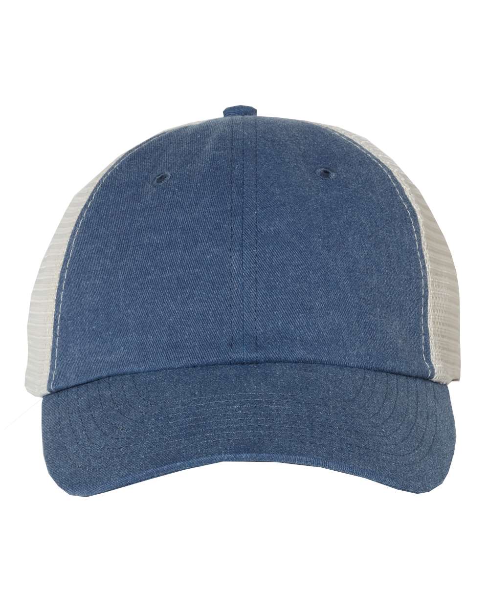 Front View of Royal/ Stone Pigment-Dyed Trucker Cap - SP510
