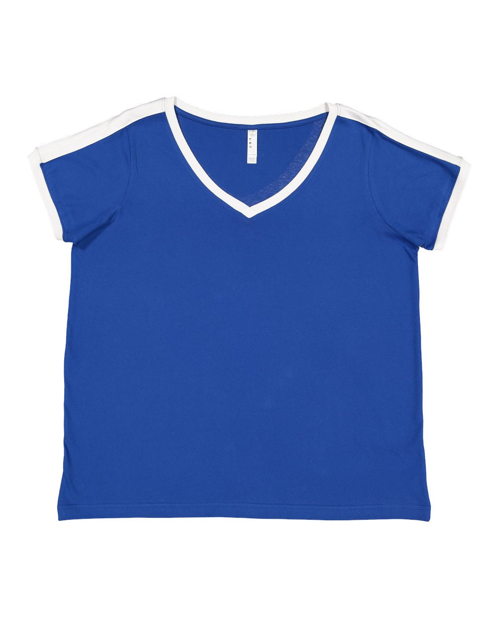 Front View of Royal/ White Women's Curvy Retro Ringer Premium Jersey V-Neck Tee - 3832