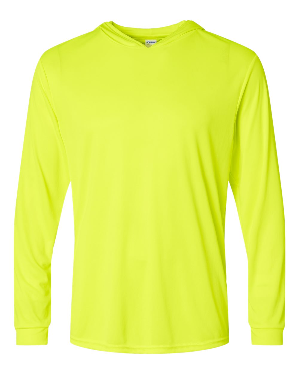 Front View of Safety Green Bahama Performance Hooded Long Sleeve T-Shirt - 220