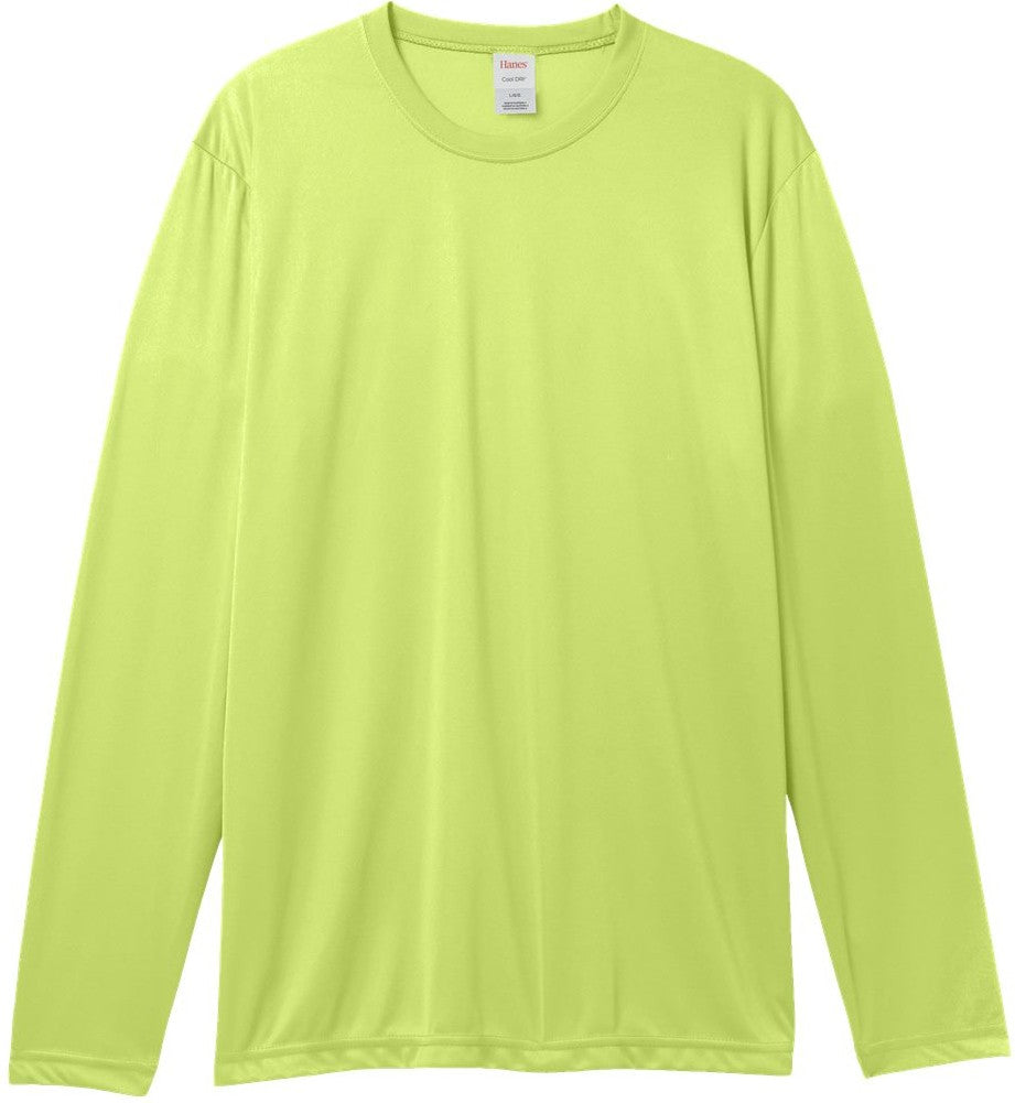 Front View of Safety Green Cool DRI® Long Sleeve Performance T-Shirt - 482L