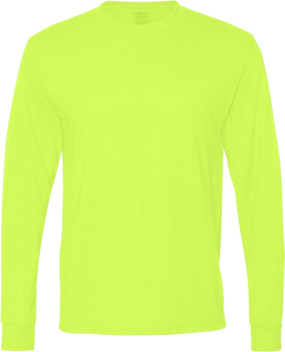 Front View of Safety Green Dri-Power® Performance Long Sleeve T-Shirt - 21MLR