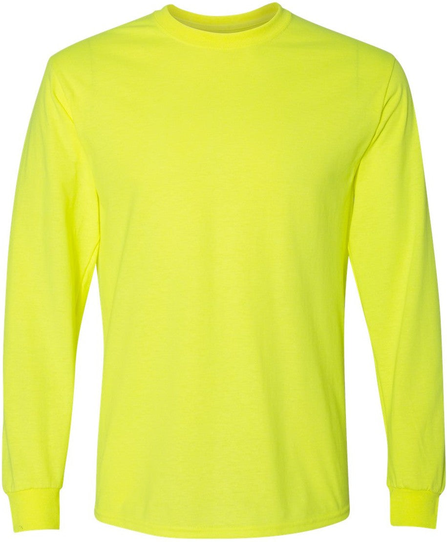 Front View of Safety Green DryBlend® 50/50 Long Sleeve T-Shirt - 8400