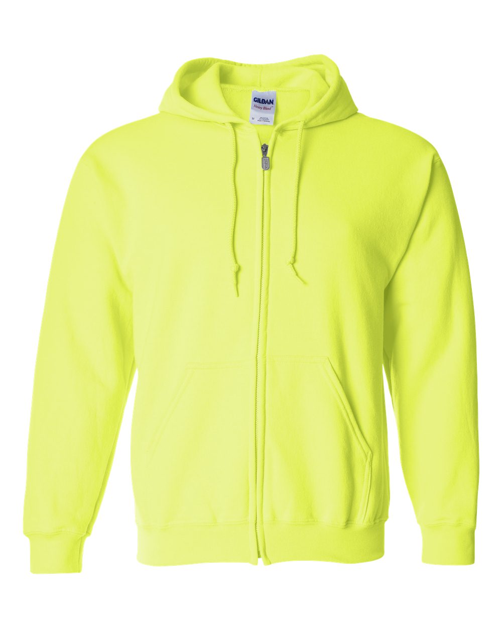 Front View of Safety Green Heavy Blend™ Full-Zip Hooded Sweatshirt - 18600