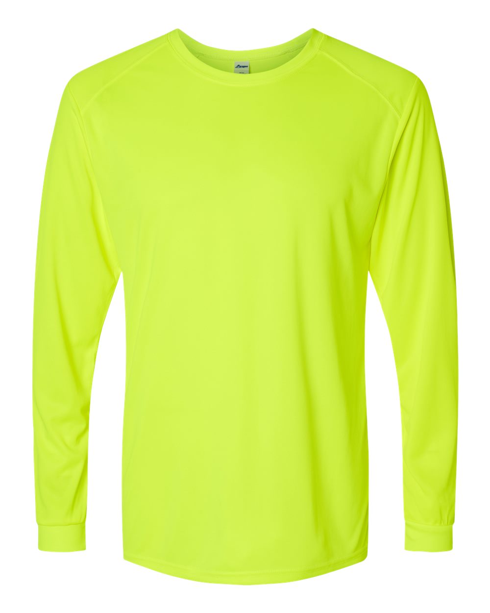 Front View of Safety Green Long Islander Performance Long Sleeve T-Shirt - 210