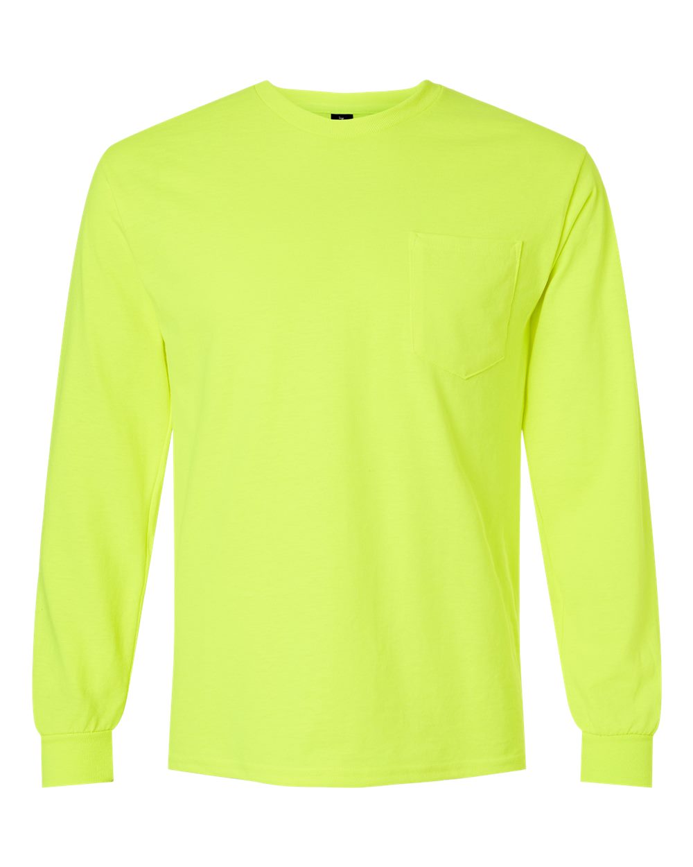 Front View of Safety Green Ultra Cotton® Long Sleeve Pocket T-Shirt - 2410