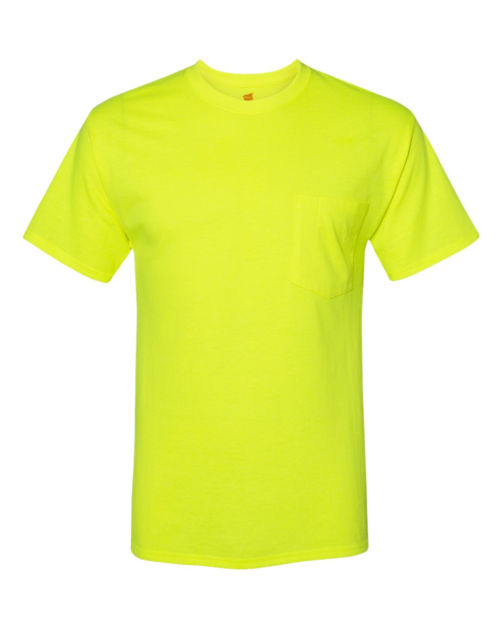 Front View of Safety Green Workwear Pocket T-Shirt - W110