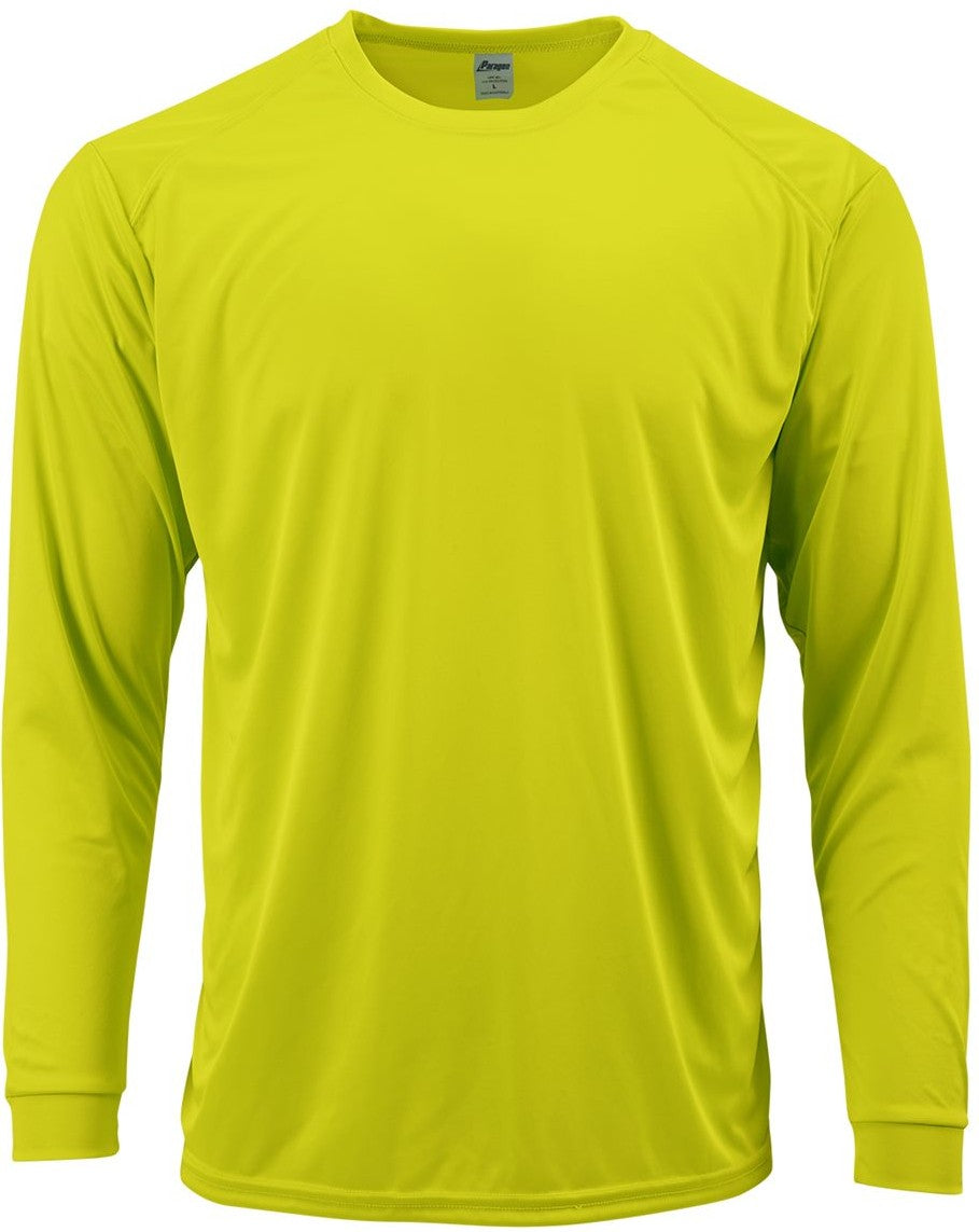 Front View of Safety Green Youth Long Islander Performance Long Sleeve T-Shirt - 218Y
