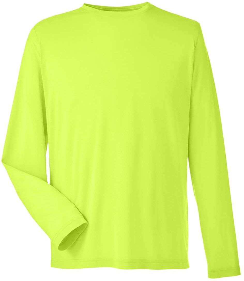Front View of Safety Yellow Unisex Fusion ChromaSoft™ Performance Long Sleeve T-Shirt - CE111L