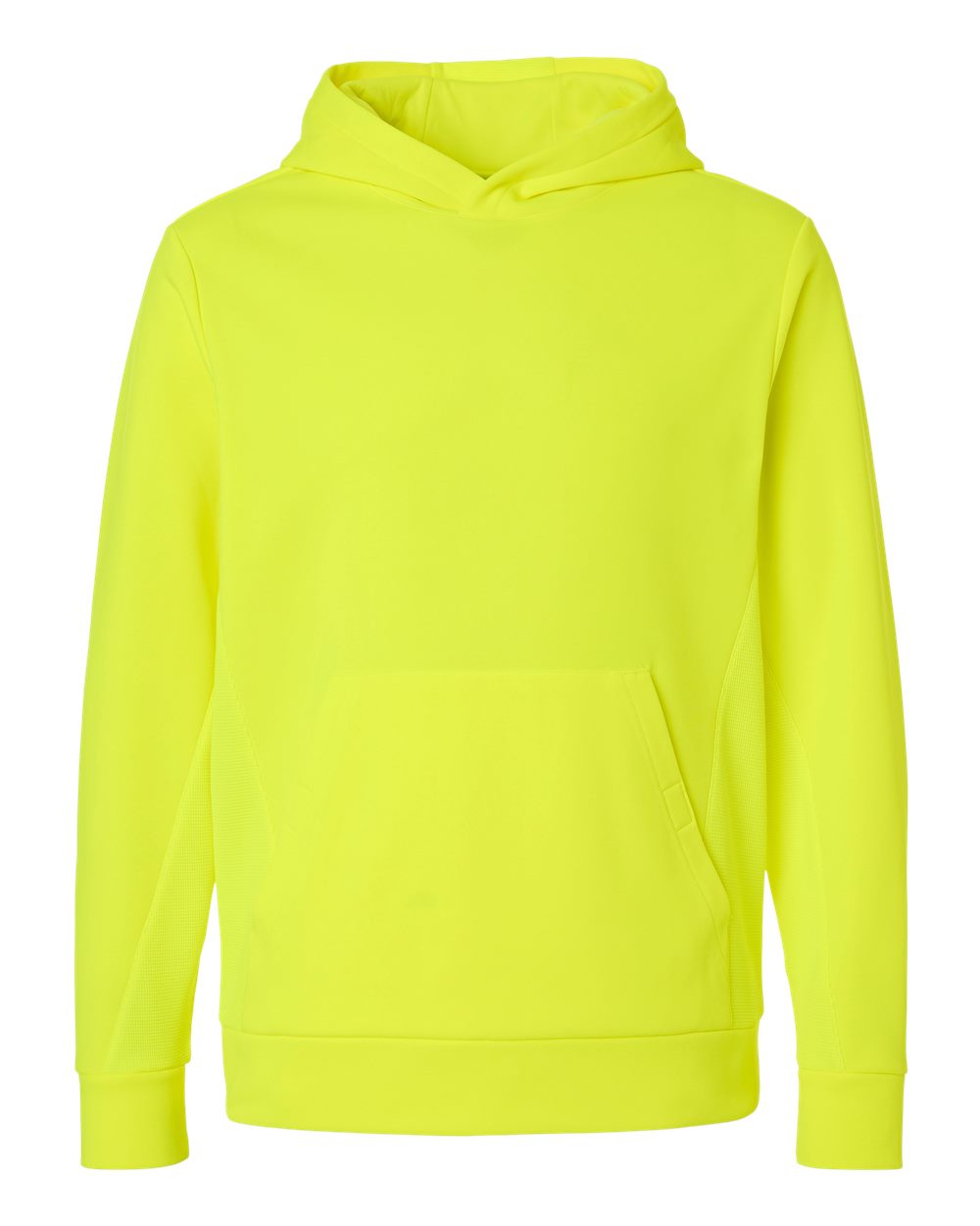 Front View of Safety Yellow Unisex Squad Hooded Tech Fleece Pullover - TT400