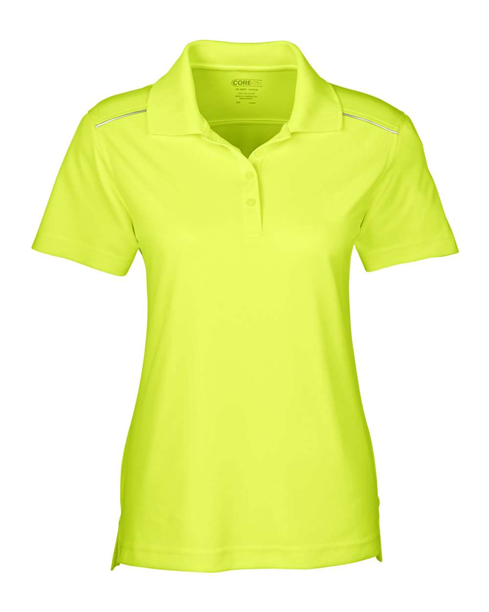 Front View of Safety Yellow Women's Radiant Performance Piqué Polo with Reflective Piping - 78181R
