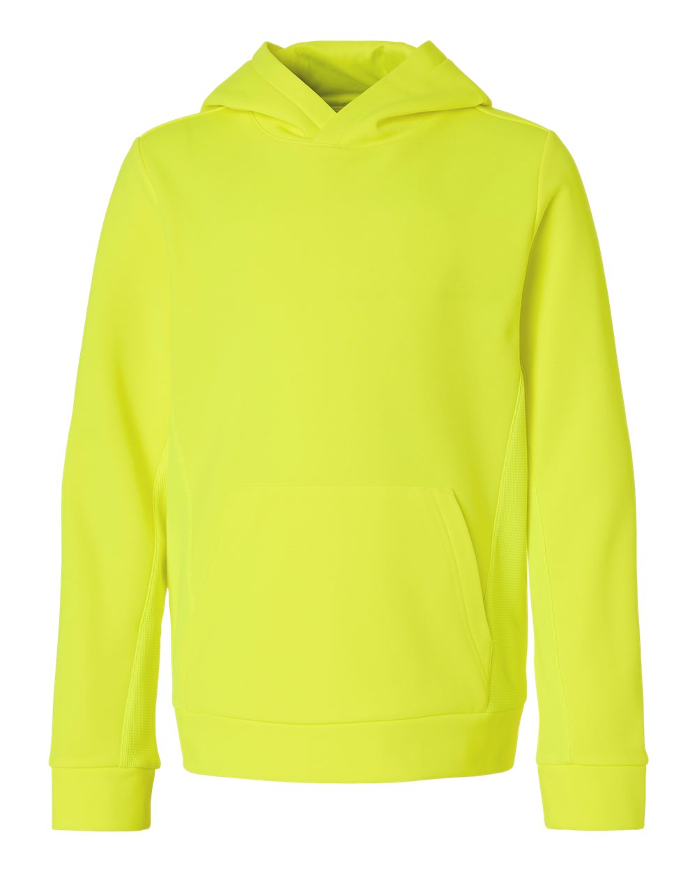 Front View of Safety Yellow Youth Squad Hooded Tech Fleece Pullover - TT400Y