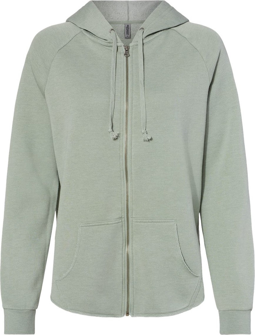 Front View of Sage Women's California Wave Wash Full-Zip Hooded Sweatshirt - PRM2500Z