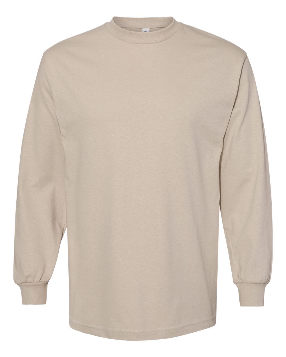 Front View of Sand Heavyweight Cotton Long Sleeve Tee - 1304