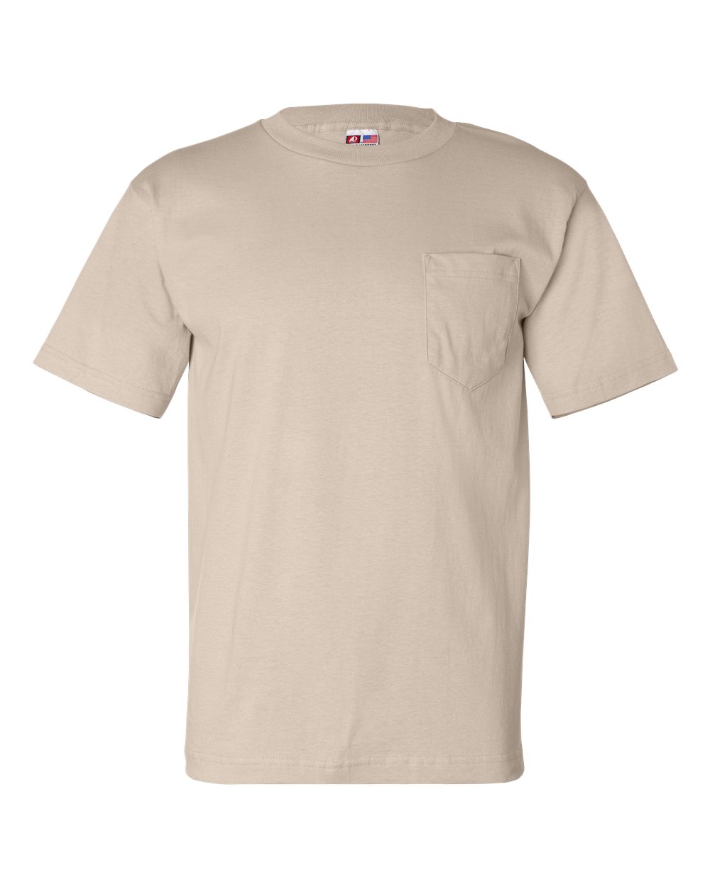 Front View of Sand USA-Made Pocket T-Shirt - 7100