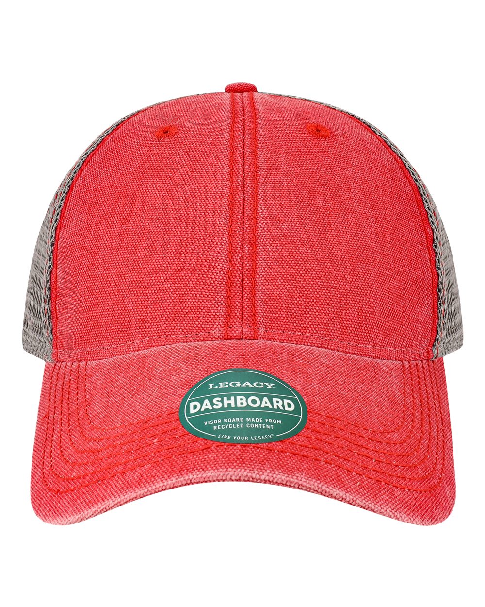 Front View of Scarlet Red/ Grey Dashboard Trucker Cap - DTA
