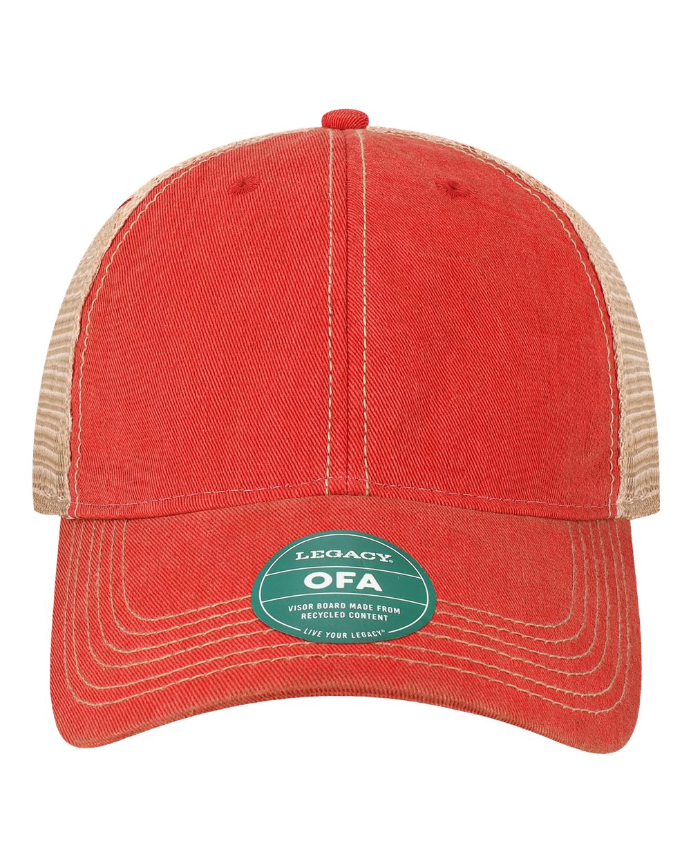 Front View of Scarlet Red/ Khaki Old Favorite Trucker Cap - OFA