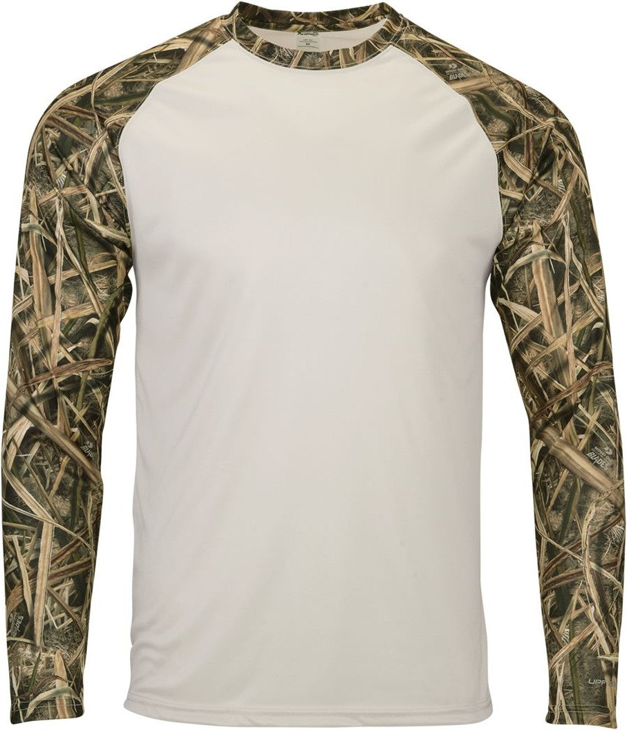 Front View of Shadow Grass Jackson Mossy Oak Colorblocked Long Sleeve T-Shirt - 236