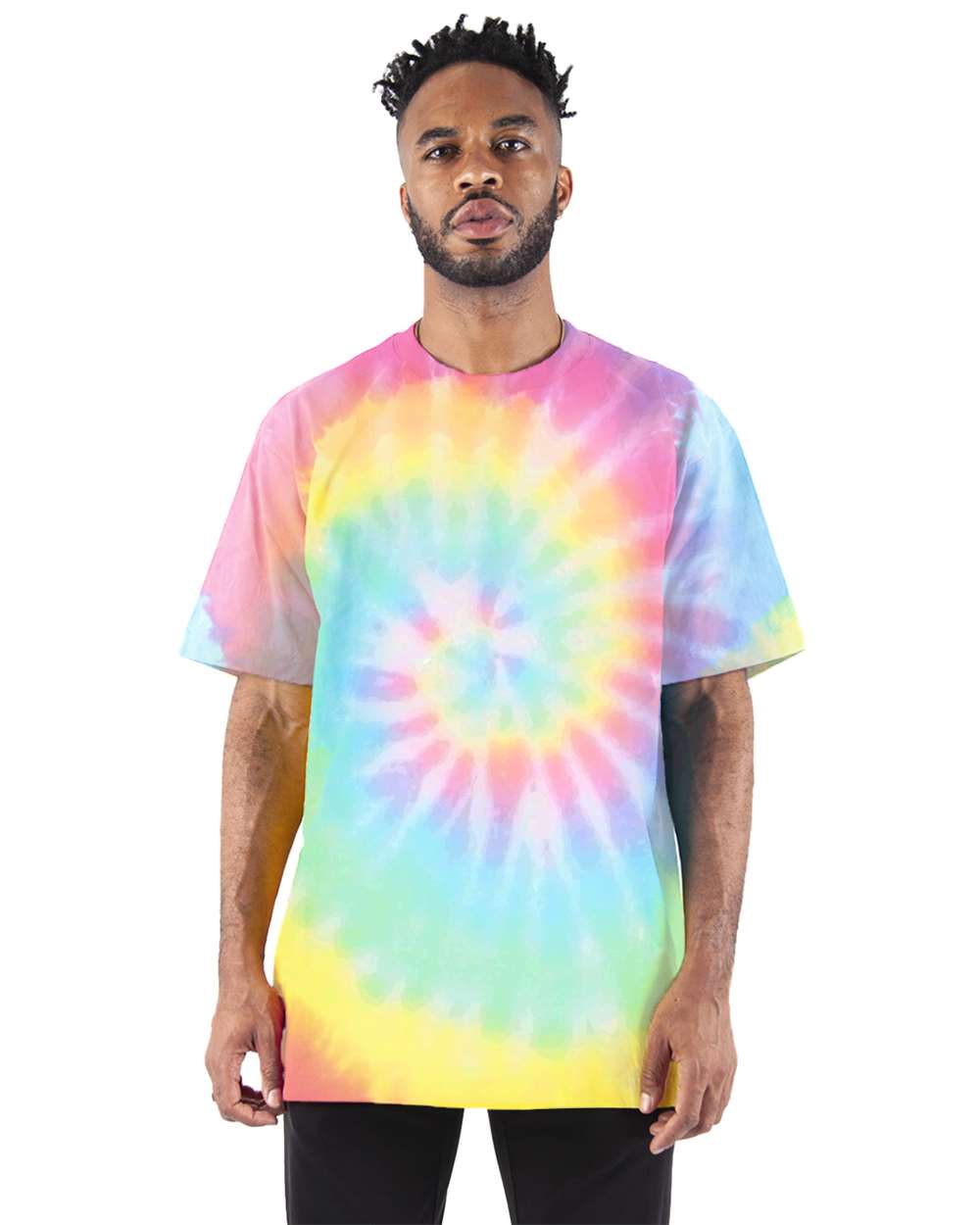 Front View of Sherbet Rainbow Heavyweight Tie-Dye T-Shirt - SHTDSS