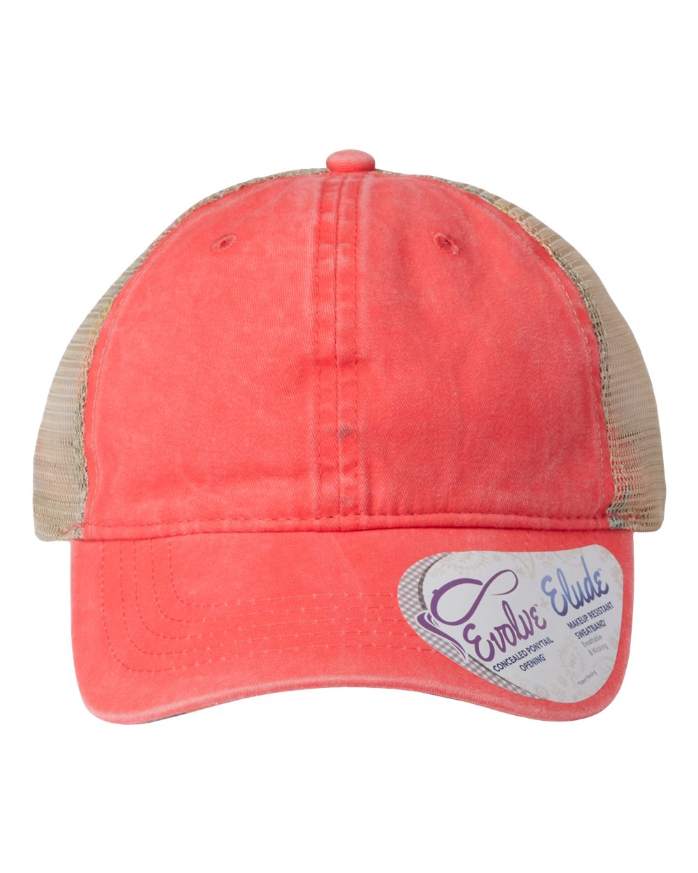 Front View of Sherbet/ Stripes Women's Washed Mesh-Back Cap - TESS