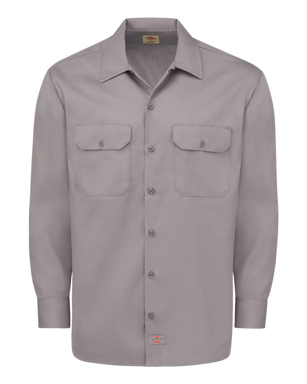 Front View of Silver Grey Long Sleeve Work Shirt - Tall Sizes - 5574T