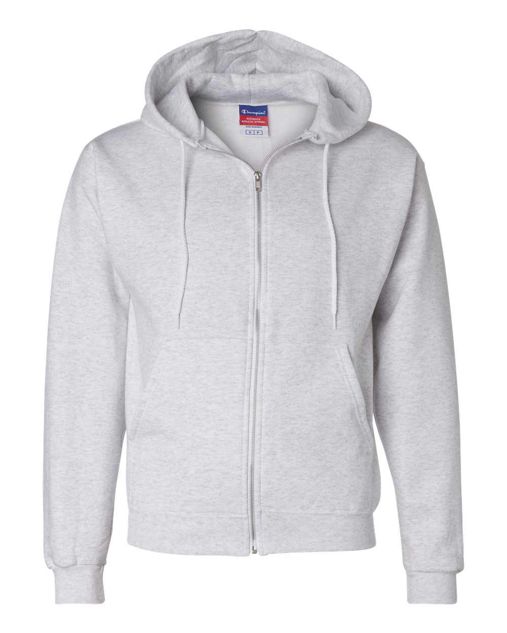 Front View of Silver Grey Powerblend® Full-Zip Hooded Sweatshirt - S800