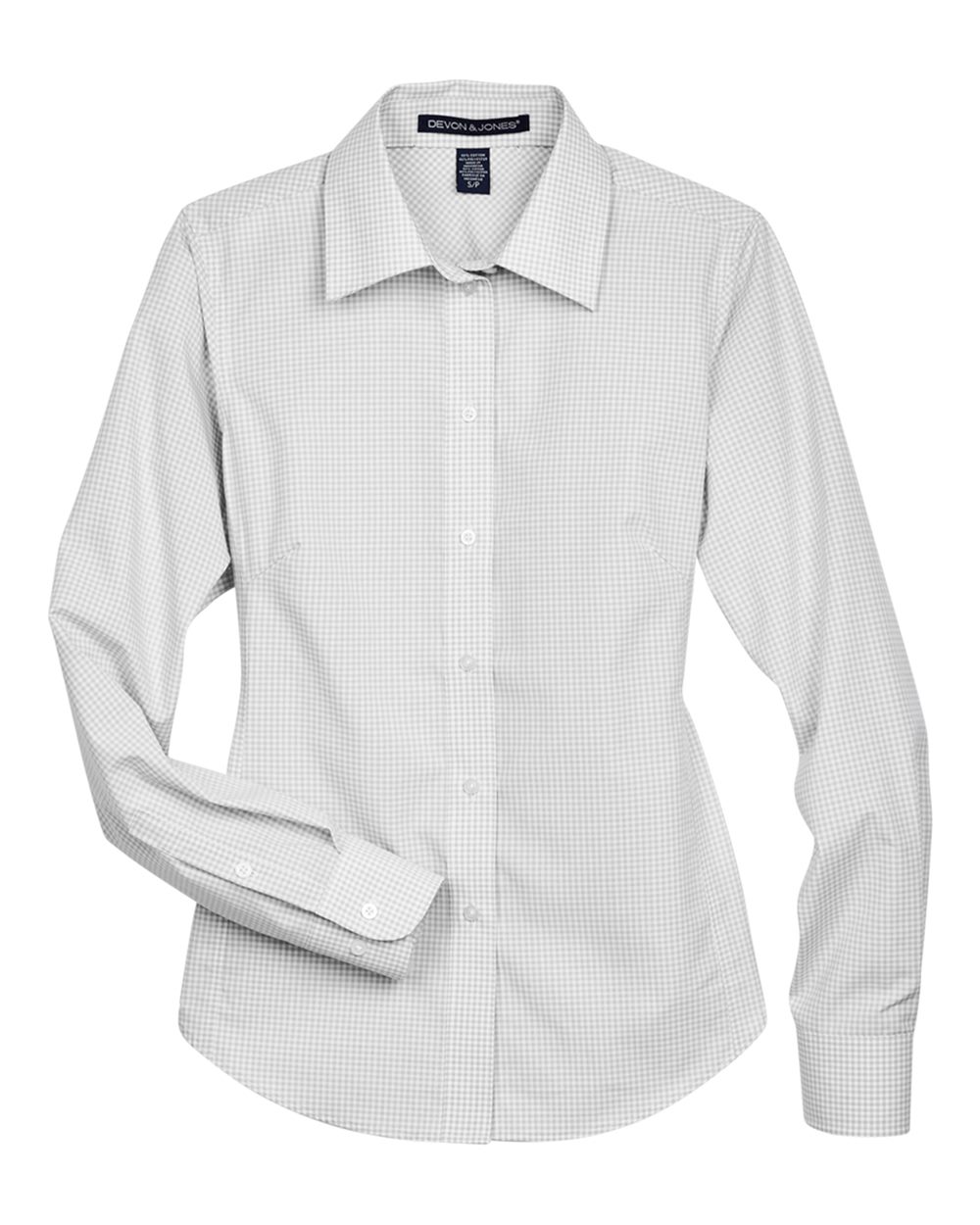 Front View of Silver Women's Crown Collection® Gingham Check Woven Dress Shirt - D640W