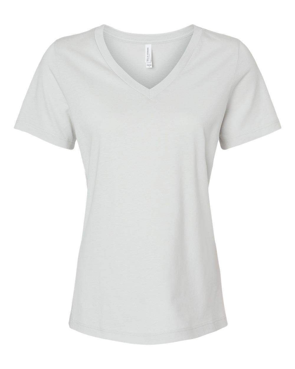 Front View of Silver Women’s Relaxed Jersey V-Neck Tee - 6405