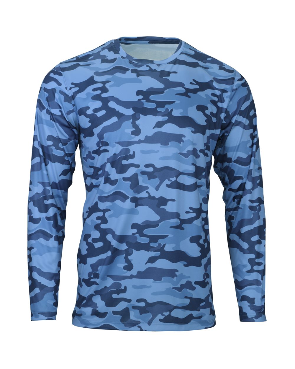 Front View of Sky Camo Woodland Performance Long Sleeve T-Shirt - 238