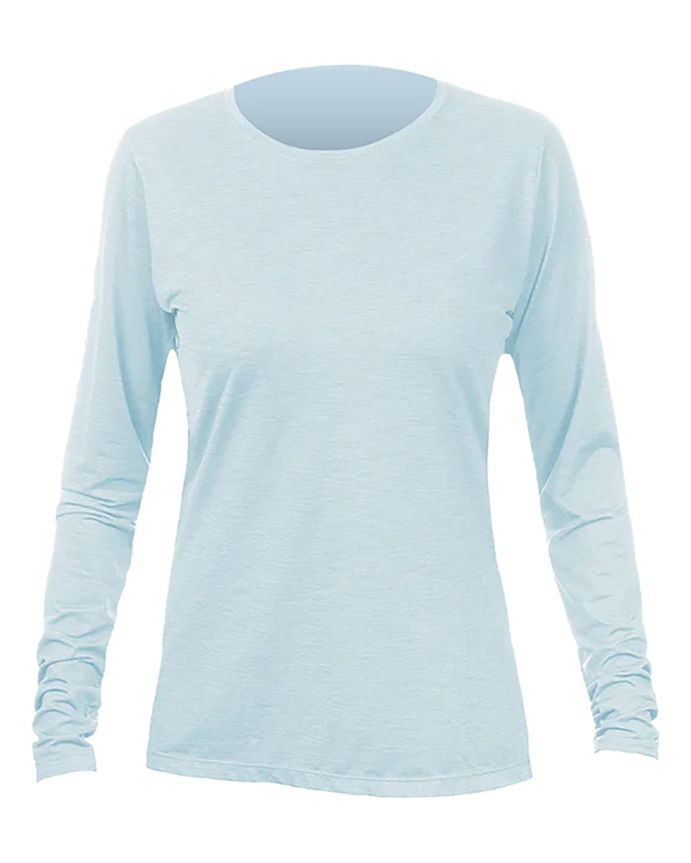Front View of Sky Heathered Women's Breeze Tech Long Sleeve T-Shirt - WSBRZL0