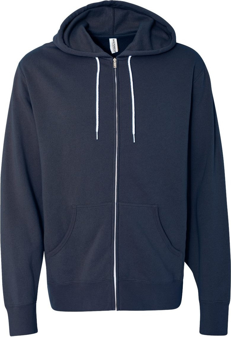 Front View of Slate Blue Lightweight Full-Zip Hooded Sweatshirt - AFX90UNZ