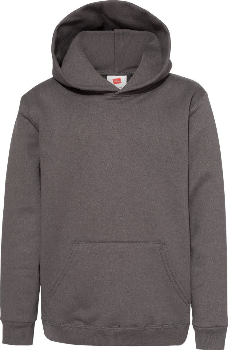 Front View of Smoke Grey Ecosmart® Youth Hooded Sweatshirt - P473