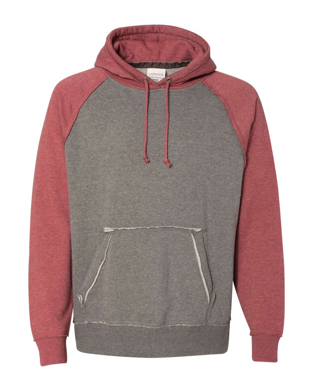 Front View of Smoke Heather/ Simply Red Heather Vintage Heather Hooded Sweatshirt - 8885