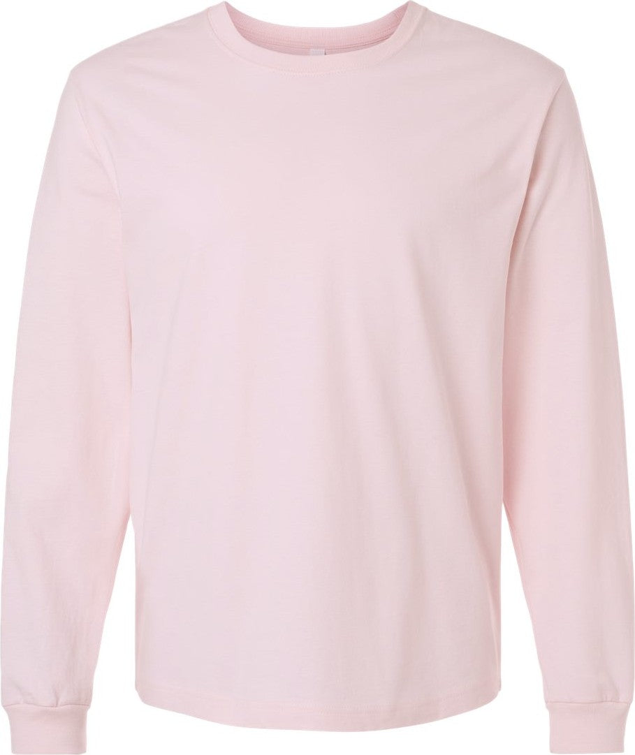 Front View of Soft Pink 6 oz. Heavyweight Long Sleeve Tee - 3511
