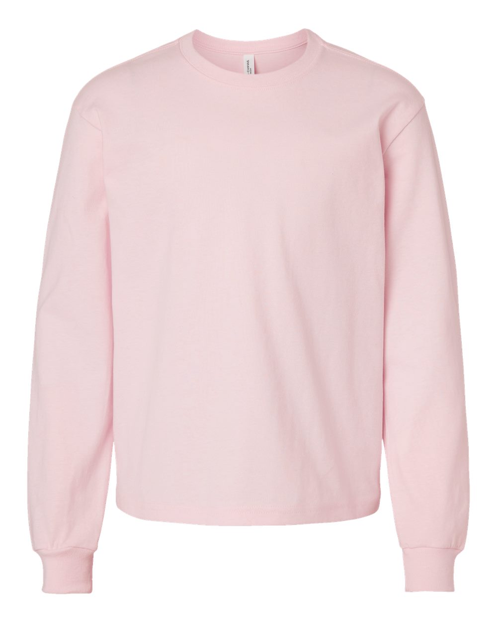Front View of Soft Pink Youth 6oz. Heavyweight Long Sleeve Tee - 3511Y
