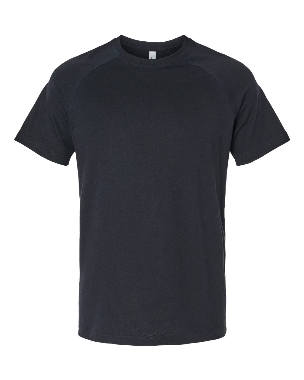 Front View of Solid Black Blend Heather CVC Raglan Tee - 3201