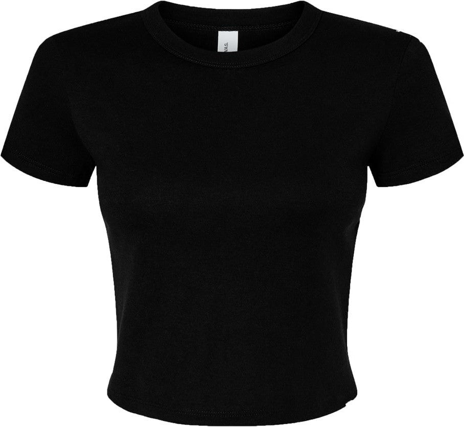 Front View of Solid Black Blend Women's Micro Rib Baby Tee - 1010