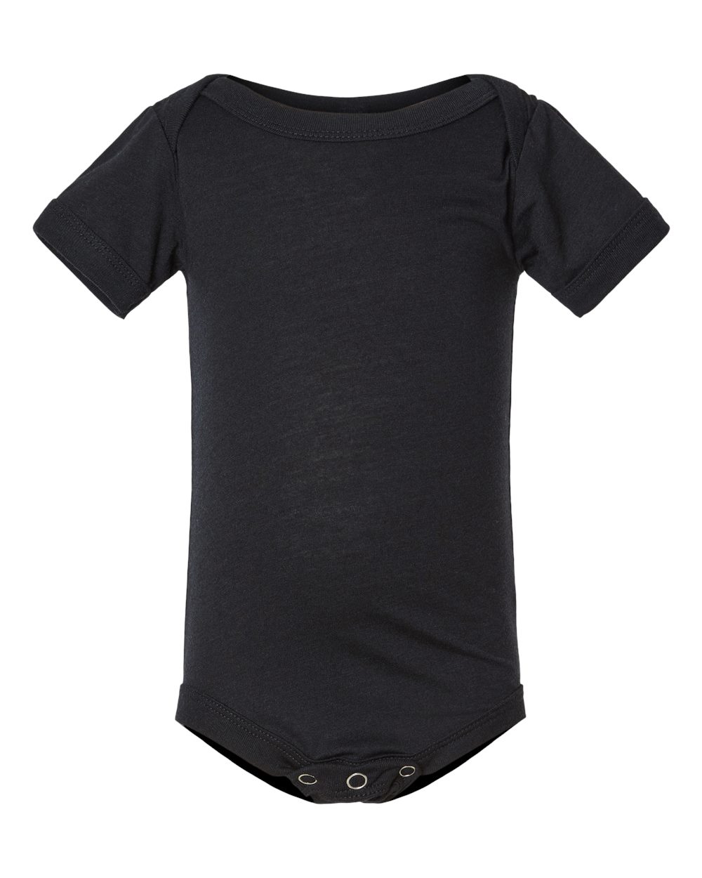 Front View of Solid Black Triblend Infant Triblend Short Sleeve One Piece - 134B