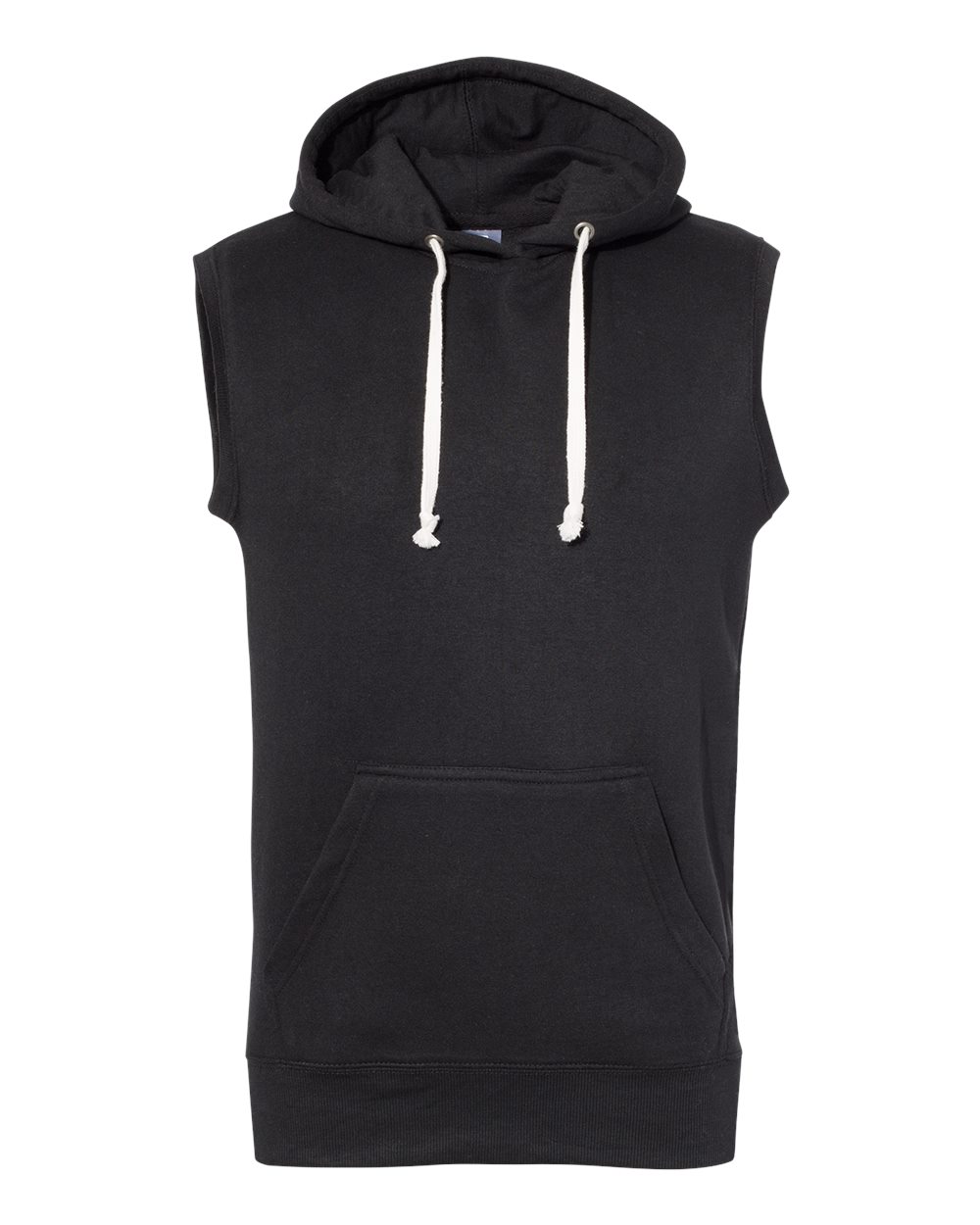 Front View of Solid Black Triblend Sleeveless Hooded Sweatshirt - 8877