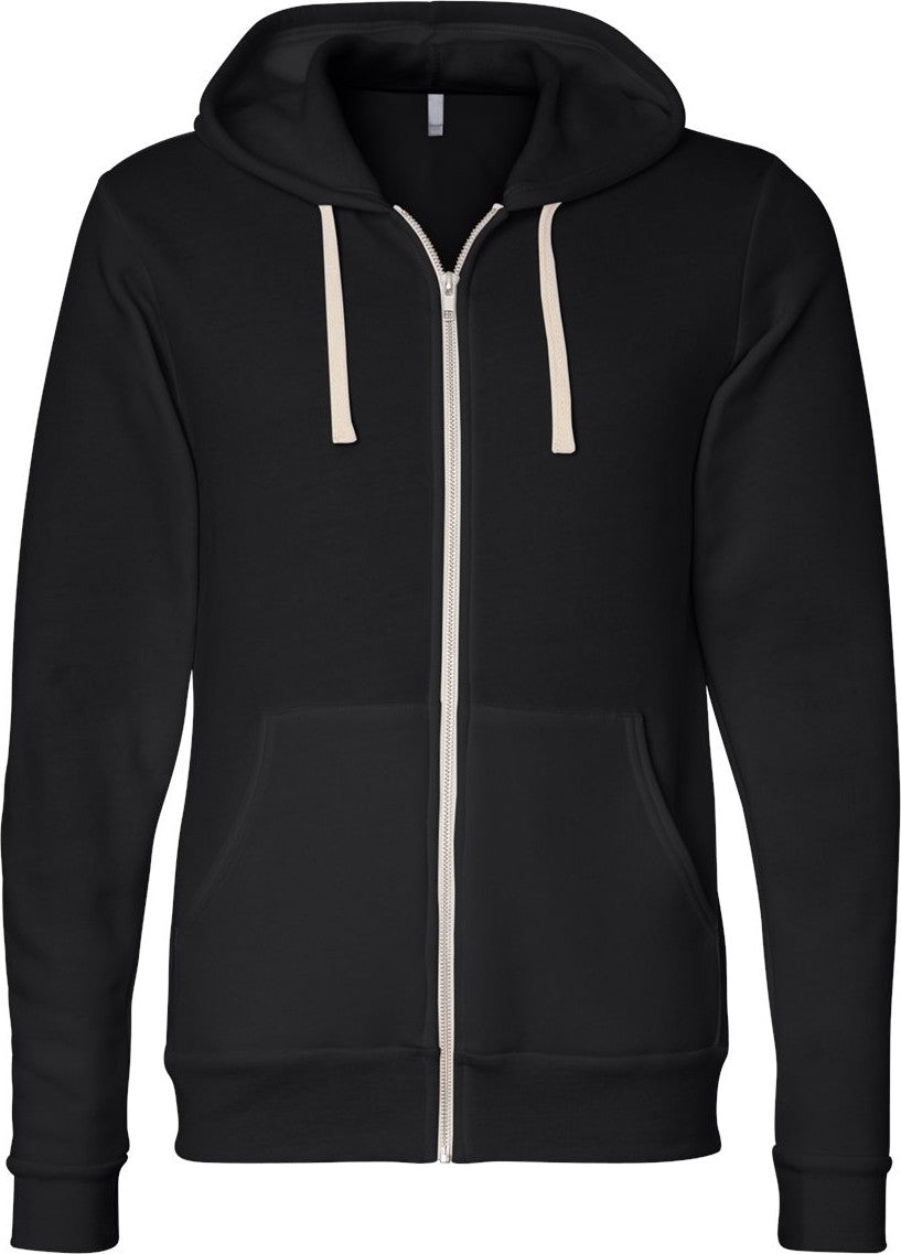 Front View of Solid Black Triblend Triblend Sponge Fleece Full-Zip Hoodie - 3909