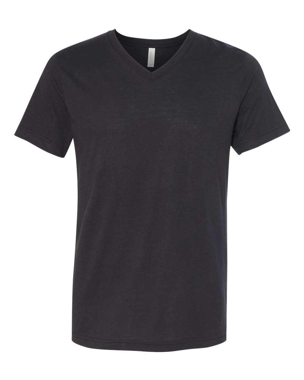 Front View of Solid Black Triblend Triblend V-Neck Short Sleeve Tee - 3415