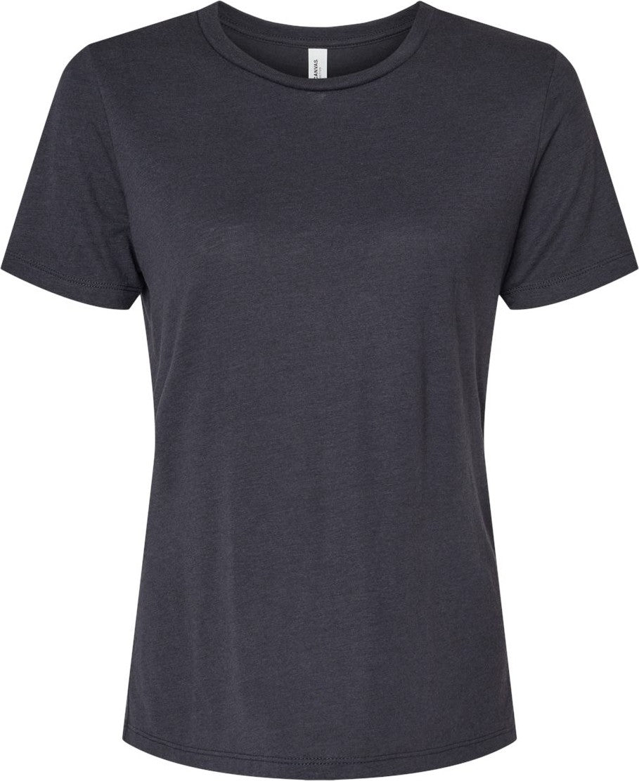 Front View of Solid Dark Grey Triblend Women’s Relaxed Fit Triblend Tee - 6413