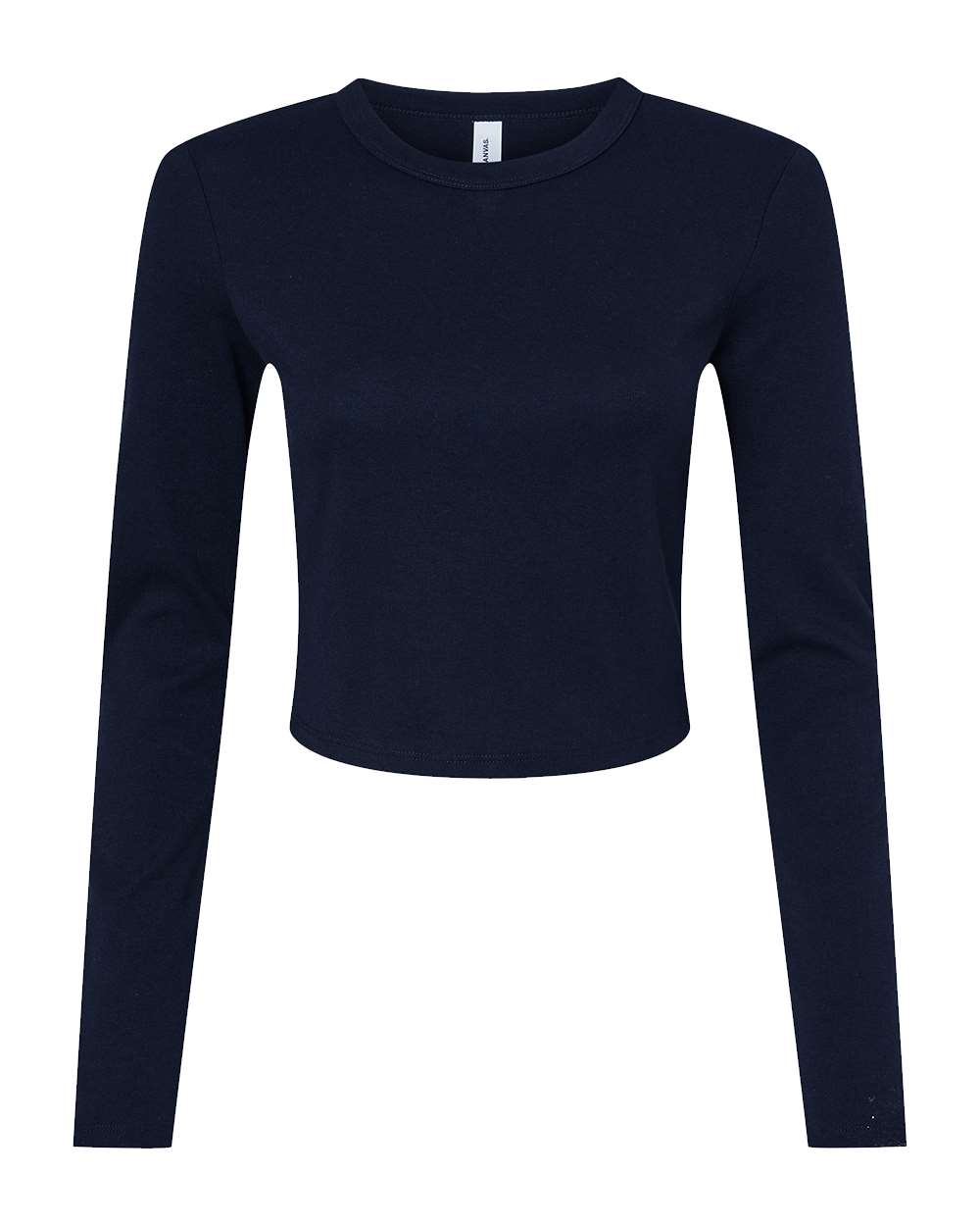 Front View of Solid Navy Blend Women's Micro Rib Long Sleeve Baby Tee - 1501