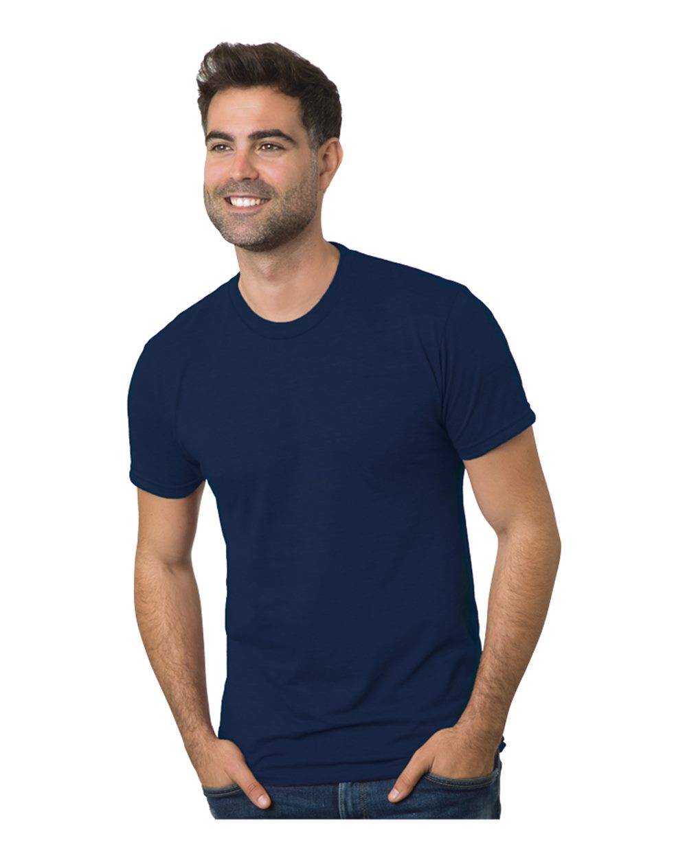 Front View of Solid Navy Triblend T-Shirt - 9570