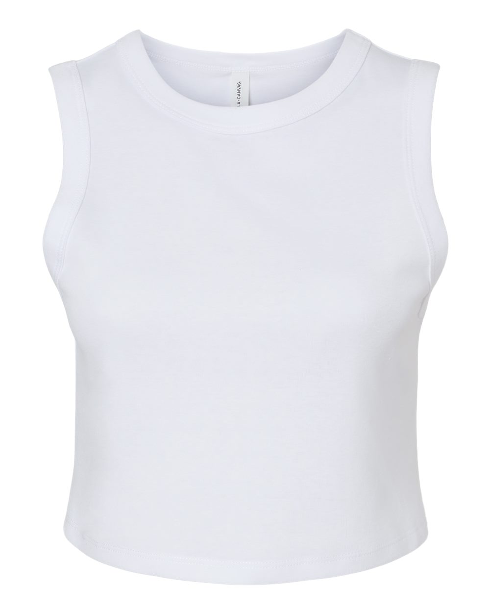 Front View of Solid White Blend Women's Micro Rib Muscle Crop Tank - 1013