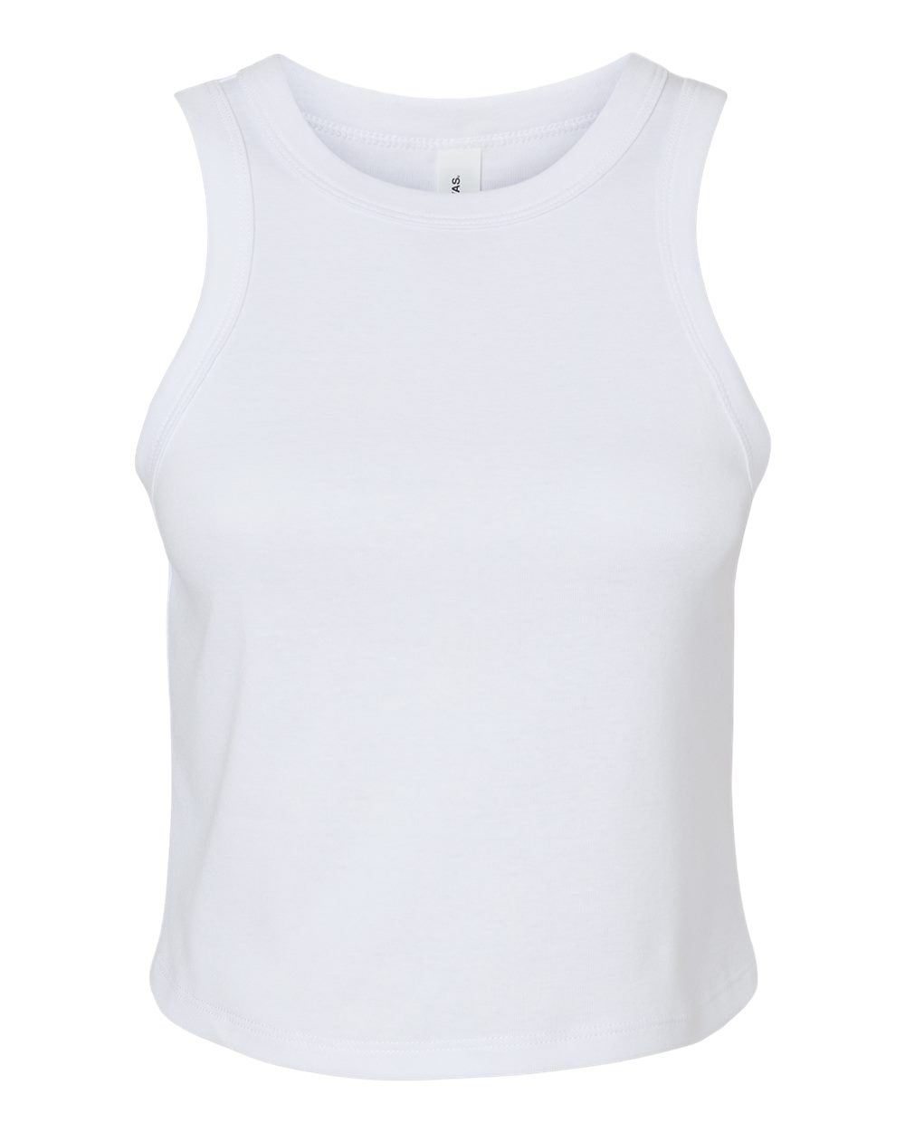 Front View of Solid White Blend Women's Micro Rib Racer Tank - 1019