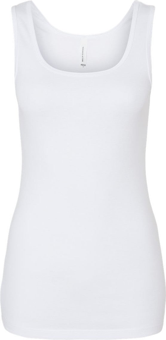 Front View of Solid White Blend Women's Micro Rib Tank - 1081
